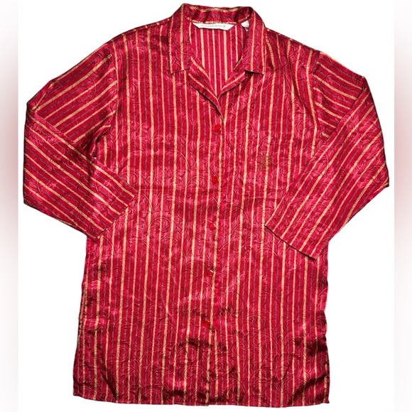 Victorias Secret Button‎ Down Sleep Shirt Red & Gold Womens size XS - Picture 1 of 9